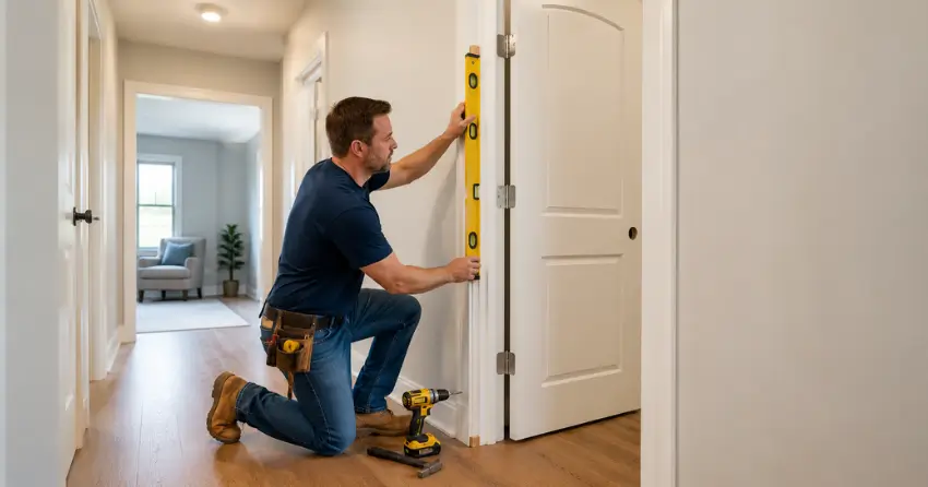 technician installing a pre-hung interior door in a home hallway McLeod, Niagara Falls