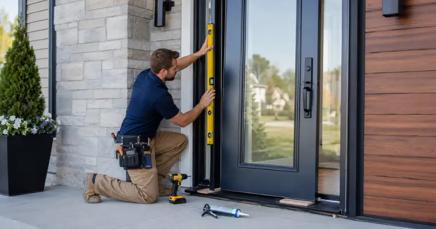 glass outside door installation with energy-efficient double-pane glazing in Fallsview, Niagara Falls