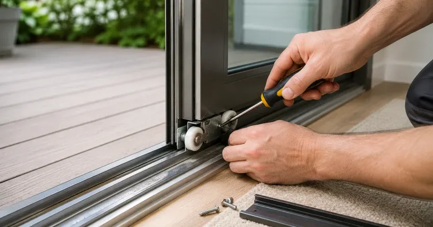 sliding door fix Grassybrook, Niagara Falls technician diagnosing track issue